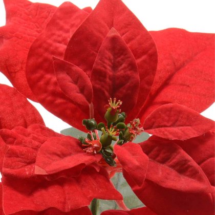 Silk Poinsettia On Stem With Green Cyathia Red 67cm