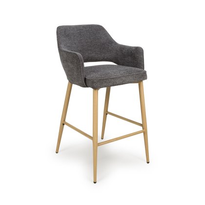 Phil High Bar Stool Fabric With Wooden Legs Grey Phil High Bar Stool Fabric With Wooden Legs Grey
