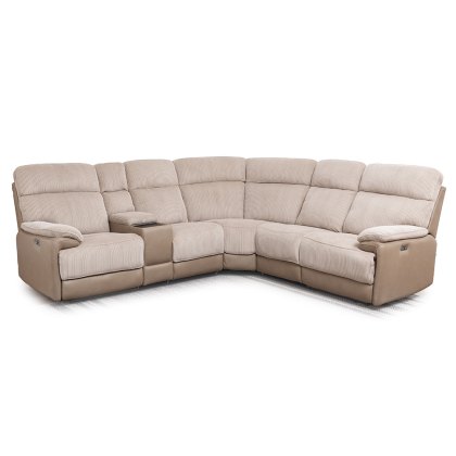 Beaumont Electric Reclining 5 Seater Corner Sofa With Console Fabric Beige Cord Beaumont Electric Reclining 5 Seater Corner Sofa With Console Fabric Beige Cord