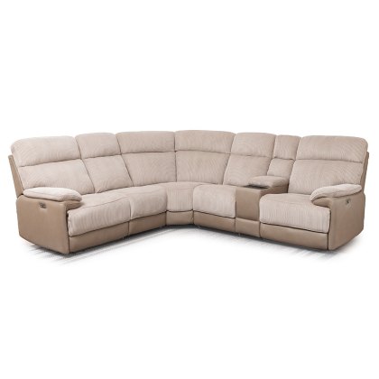 Beaumont Electric Reclining 5 Seater Corner Sofa With Console Fabric Beige Cord