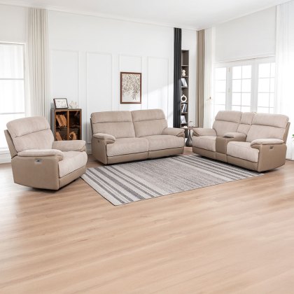 Beaumont Electric Reclining 2 Seater Recliner Fabric Beige Cord