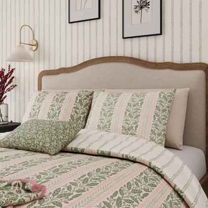 Oak Stripe Reversible Super King Duvet Cover Set Green & Pink Oak Stripe Reversible Super King Duvet Cover Set Green & Pink
