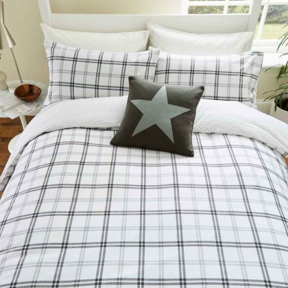 Hunters Check Brushed Cotton Reversible Duvet Cover Set Grey (Multiple Sizes)