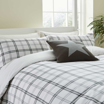 Hunters Check Brushed Cotton Reversible Duvet Cover Set Grey (Multiple Sizes)