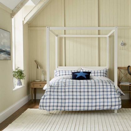 Hunters Check Brushed Cotton Reversible Duvet Cover Set Cobalt Blue & Navy (Multiple Sizes)