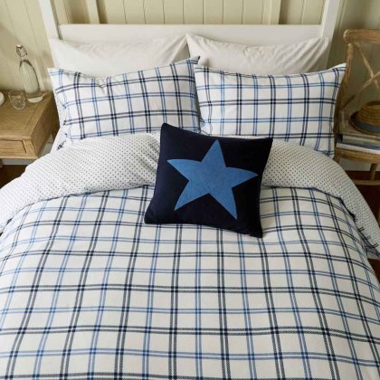 Hunters Check Brushed Cotton Reversible Duvet Cover Set Cobalt Blue & Navy (Multiple Sizes)