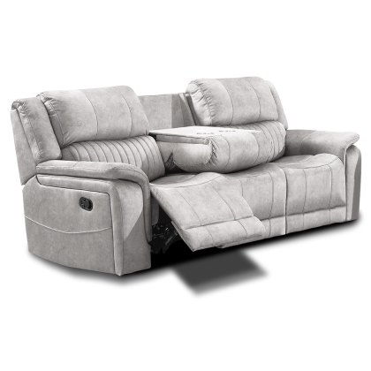 Albrun 3 Seater Electric Reclining Sofa With Dropdown Tray Faux Suede Light Grey Albrun 3 Seater Electric Reclining Sofa With Dropdown Tray Faux Suede Light Grey