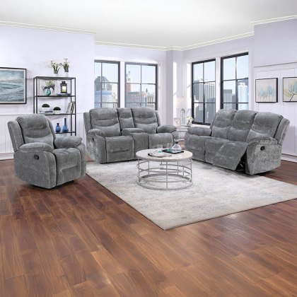 Beginish 5 Seater Manual Reclining Corner Sofa With Central Console Fabric Grey