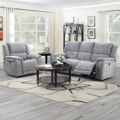 Albrun 5 Seater Electric Reclining Corner Sofa With Central Console Faux Suede Light Grey