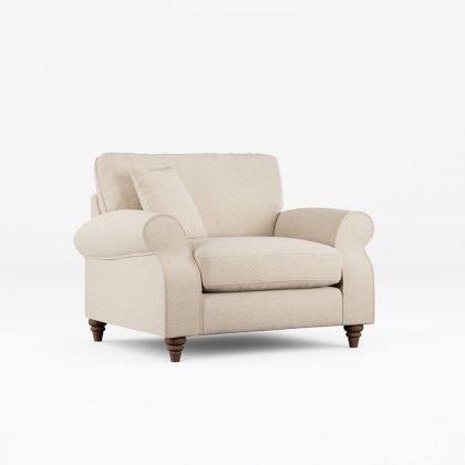 Hazel Snuggler Fabric Minco Natural With Burnished Beech Leg Hazel Snuggler Fabric Minco Natural With Burnished Beech Leg