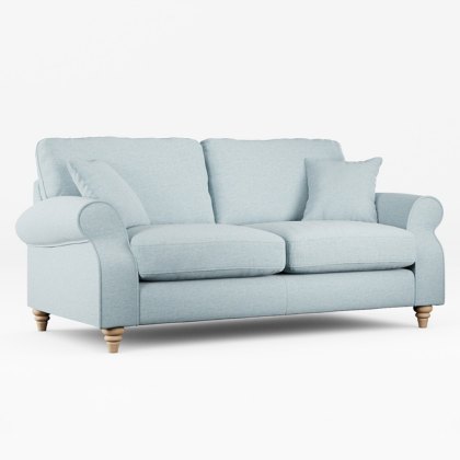 Hazel 3 Seater Sofa Fabric Minco Samur Teal With Country Oak Leg Hazel 3 Seater Sofa Fabric Minco Samur Teal With Country Oak Leg