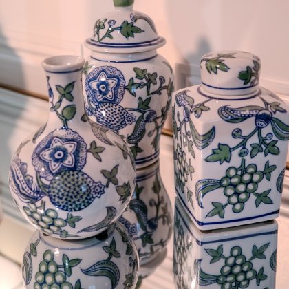 Willow Jars White, Blue & Green (Set Of 3)