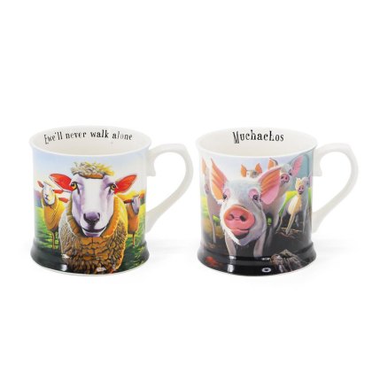 Eoin O'Connor Beyond The Herd Tankards (Set Of 2) Sheep & Pigs Eoin O'Connor Beyond The Herd Tankards (Set Of 2) Sheep & Pigs