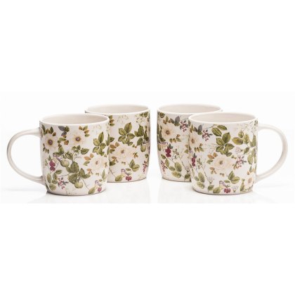Floral Rose Mugs (Set of 4) Cream Floral Rose Mugs (Set of 4) Cream