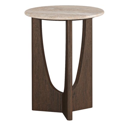 Cali Round Side/Lamp Table With Travertine Top Cali Round Side/Lamp Table With Travertine Top