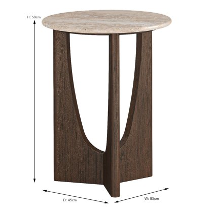 Cali Round Side/Lamp Table With Travertine Top