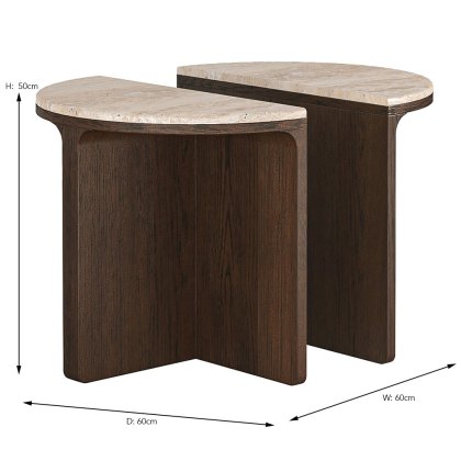 Cali Half Moon Nest Of Tables With Travertine Top (Set of 2)