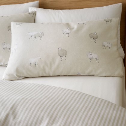 Sheep Brushed Cotton Reversible Duvet Cover Set Natural (Multiple Sizes)