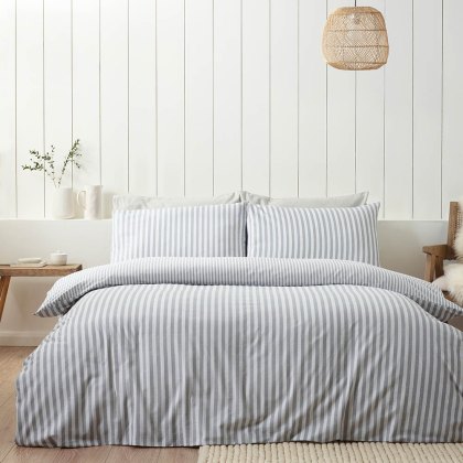 Stripe Brushed Cotton Reversible Duvet Cover Set Silver (Multiple Sizes) Stripe Brushed Cotton Reversible Duvet Cover Set Silver (Multiple Sizes)
