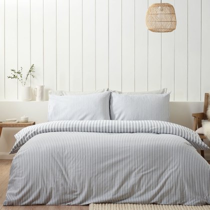 Stripe Brushed Cotton Reversible Duvet Cover Set Silver (Multiple Sizes) Stripe Brushed Cotton Reversible Duvet Cover Set Silver (Multiple Sizes)