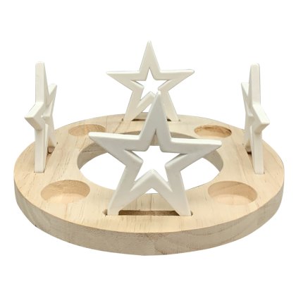 Tealight Holder Round Wooden With Stars 23cm Tealight Holder Round Wooden With Stars 23cm