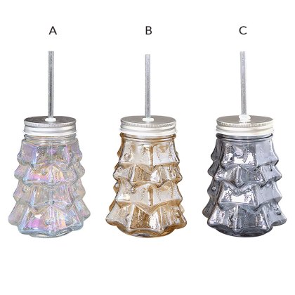 Drinking Glass Christmas Trees With Straw Multicoloured (Choice of 3) Drinking Glass Christmas Trees With Straw Multicoloured (Choice of 3)