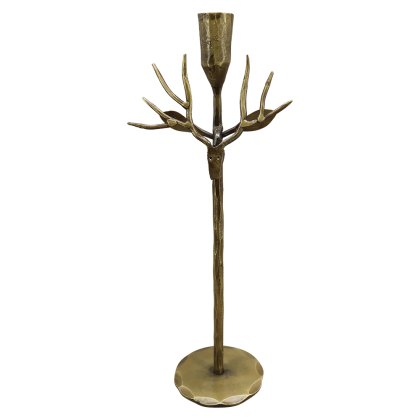 Reindeer Candleholder With Antlers Gold 35cm Reindeer Candleholder With Antlers Gold 35cm