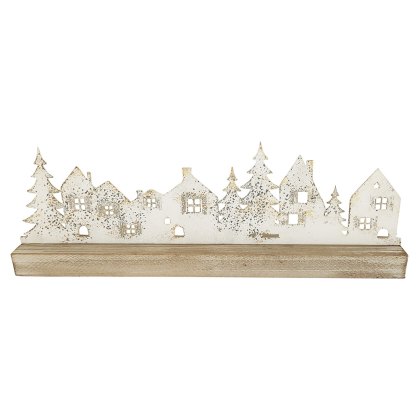 Wooden Candleholder With White Scenery 45cm Wooden Candleholder With White Scenery 45cm