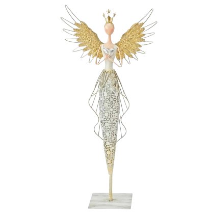 Decorative Metal Angel Gold & White 82cm Decorative Metal Angel Gold & White 82cm