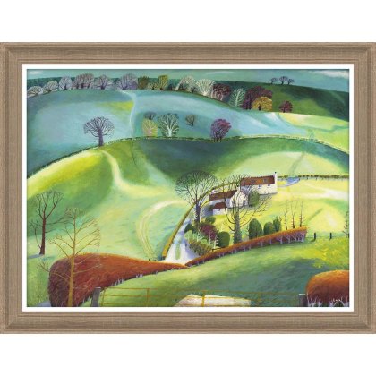 Green Valley 89cm x 69cm Picture By Debbie Lush Brown Frame