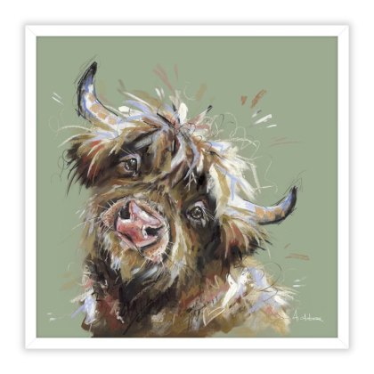 Mini Moo 84.5cm x 84.5cm Picture By Ashley Saunders White Frame