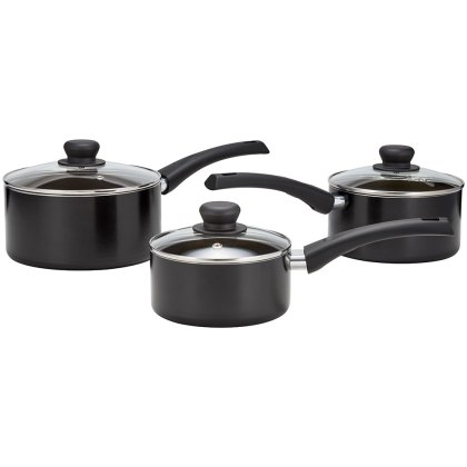 Essentials Radiant Non-Stick 3 Piece Saucepan Set Black