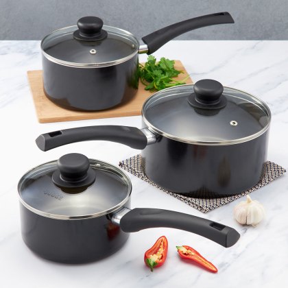 Essentials Radiant Non-Stick 3 Piece Saucepan Set Black