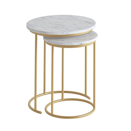 Marmora Nest Of Tables (Set of 2) White Marble & Gold Marmora Nest Of Tables (Set of 2) White Marble & Gold