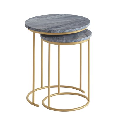 Marmora Nest Of Tables (Set of 2) Grey Marble & Gold Marmora Nest Of Tables (Set of 2) Grey Marble & Gold