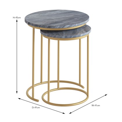 Marmora Nest Of Tables (Set of 2) Grey Marble & Gold Marmora Nest Of Tables (Set of 2) Grey Marble & Gold
