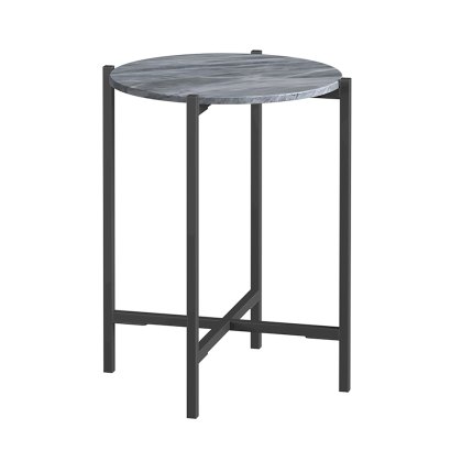 Marmora Round Side/Lamp Table Grey Marble & Grey Marmora Round Side/Lamp Table Grey Marble & Grey