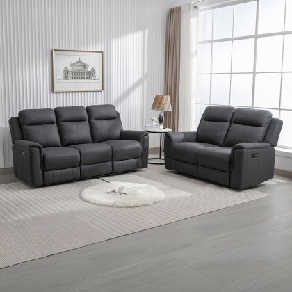 Fenton Electric Reclining 2 Seater + 3 Seater Sofa Fabric Gunmetal Fenton Electric Reclining 2 Seater + 3 Seater Sofa Fabric Gunmetal