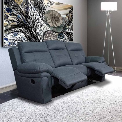 Holstein 3 Seater Manual Reclining Sofa Faux Suede Navy Blue