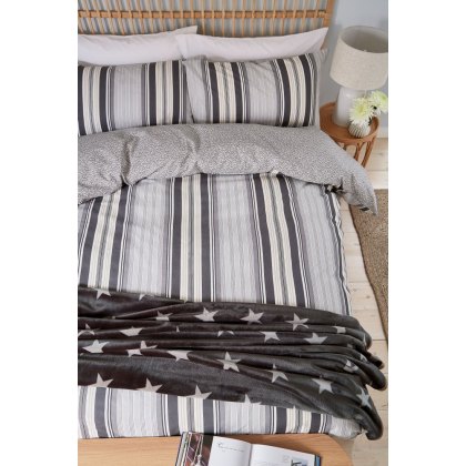 Beach House Stripe Reversible Duvet Cover Set Linen & Grey (Multiple Sizes)