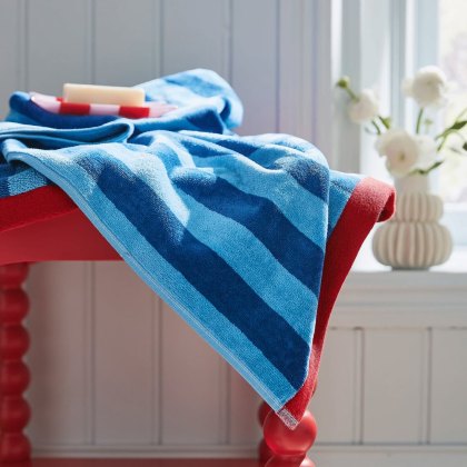 Shore Stripe Towel Blue & Red (Multiple Sizes)