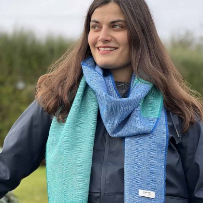 Lambswool Scuba Wave Scarf 30cm x 180cm Blue Lambswool Scuba Wave Scarf 30cm x 180cm Blue