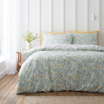 Ditsy Floral Reversible Duvet Cover Set Green (Multiple Sizes)
