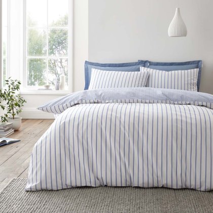 Hampton Stripe Reversible Duvet Cover Set Blue (Multiple Sizes)