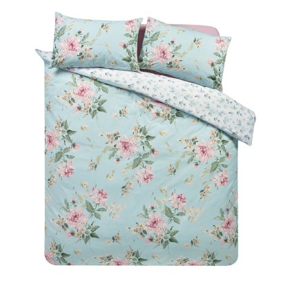 Avebury Floral Reversible Duvet Cover Set Duck Egg (Multiple Sizes)