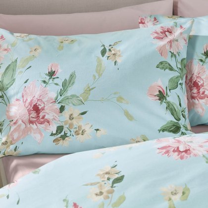 Avebury Floral Reversible Duvet Cover Set Duck Egg (Multiple Sizes)