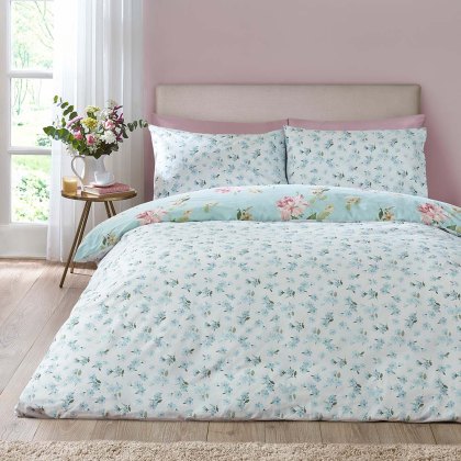 Avebury Floral Reversible Duvet Cover Set Duck Egg (Multiple Sizes)