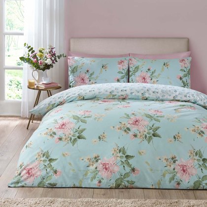 Avebury Floral Reversible Duvet Cover Set Duck Egg (Multiple Sizes)