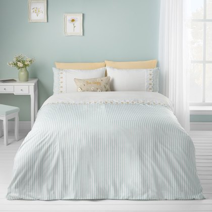 Embroidered Daisy Double Duvet Cover Set Sage Green