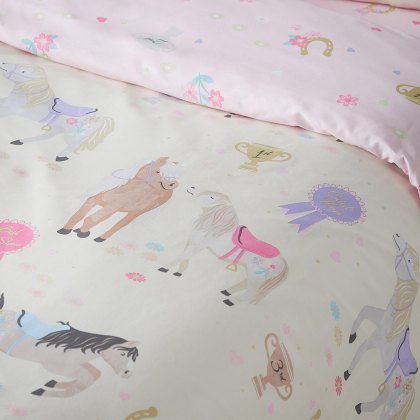 Happy Horses Reversible Duvet Cover Set Cream (Multiple Sizes)